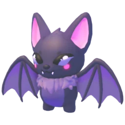 The Bat, a purple bat with big pink ears and a fluffy collar